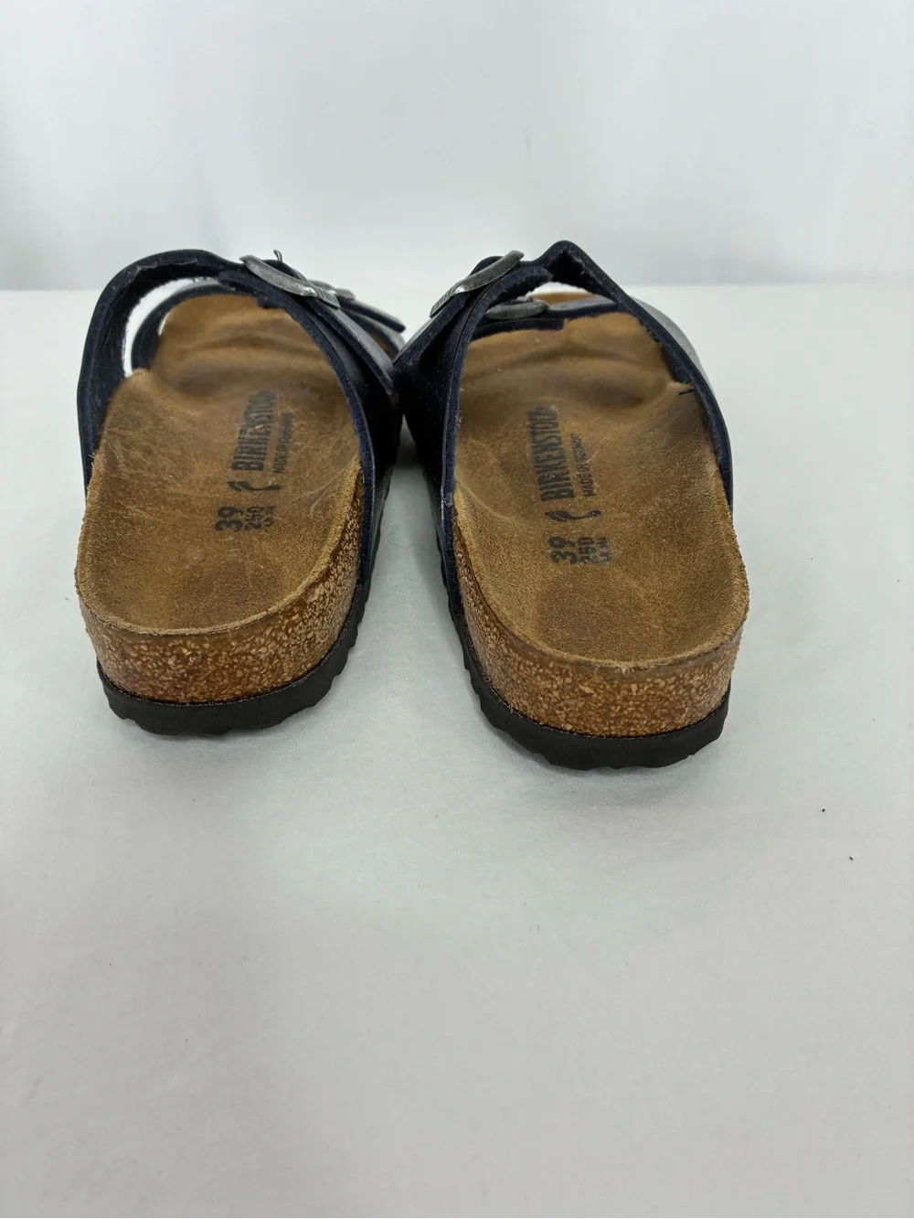 Birkenstock metallic Blue Leather Sandals EU 39 US 8 Narrow Double Strap - Picture 6 of 8